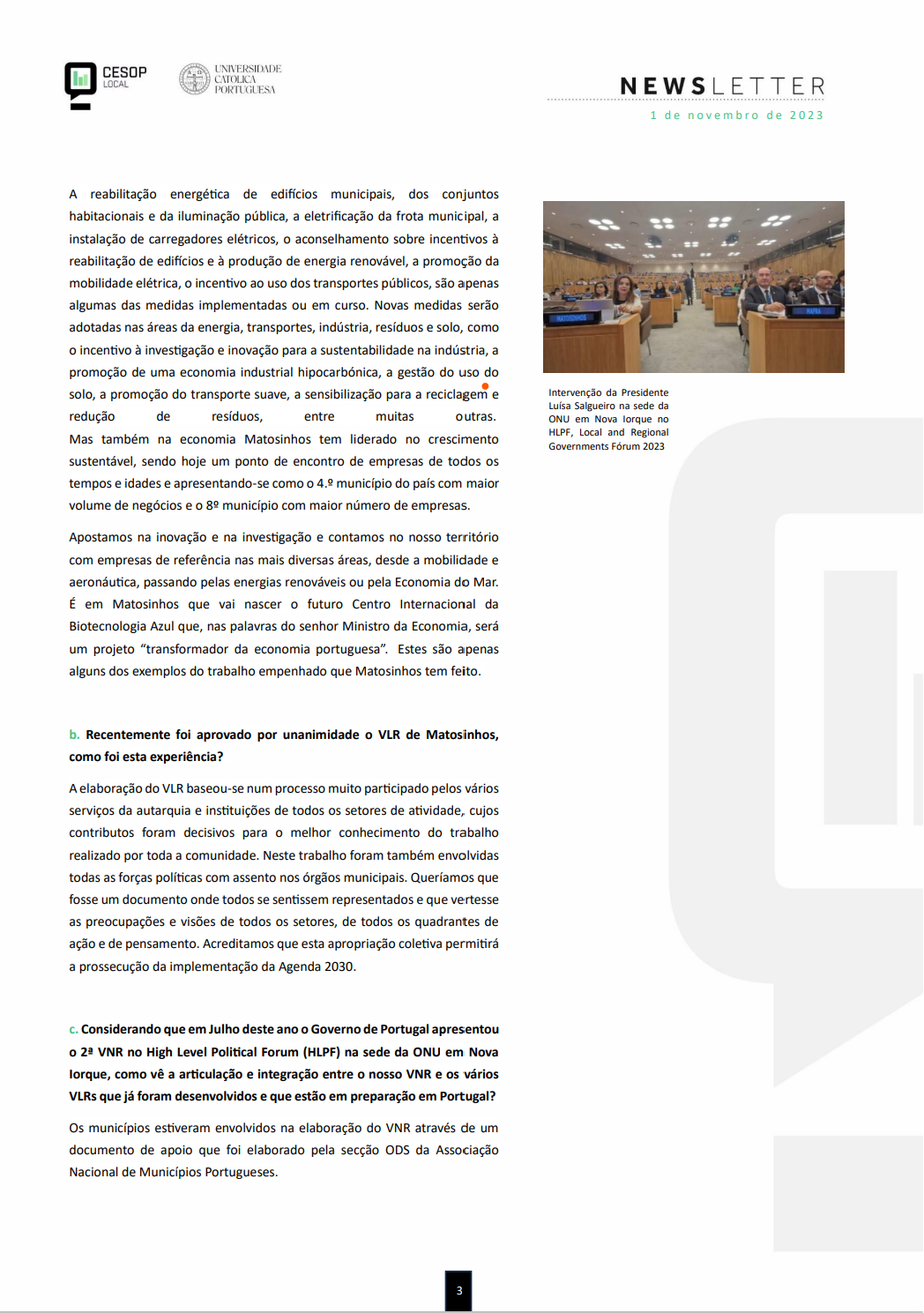Newsletter da Rede CESOP-Local para os Territórios Sustentáveis Entrevista à Presidente da Câmara Municipal de Matosinhos e ANMP, Dra Luísa Salgueiro
