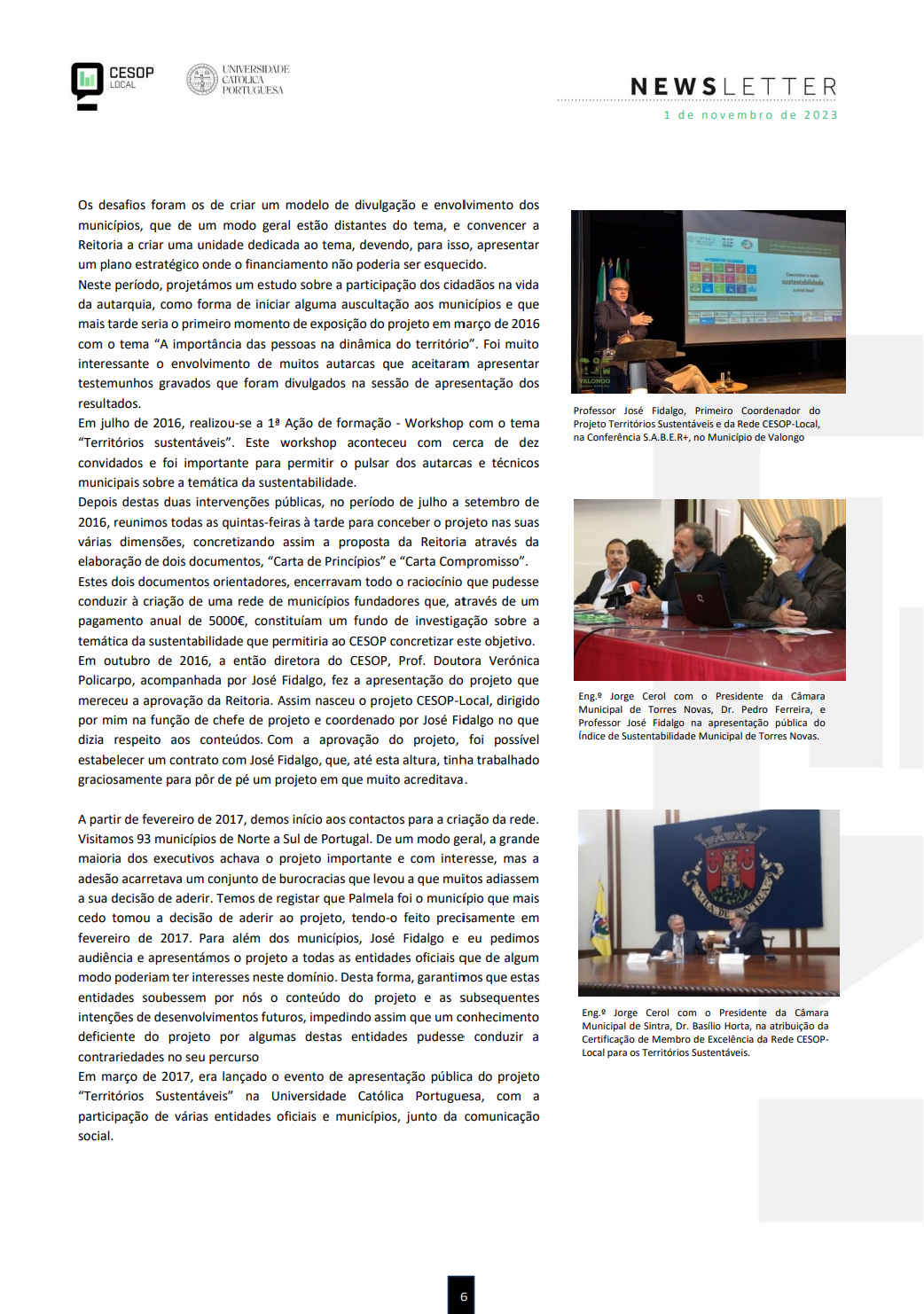 Newsletter da Rede CESOP-Local para os Territórios Sustentáveis. História do ISM - Índice de Sustentabilidade Municipal pelo Fundador da Católica-CESOP, Engº Jorge Cerol
