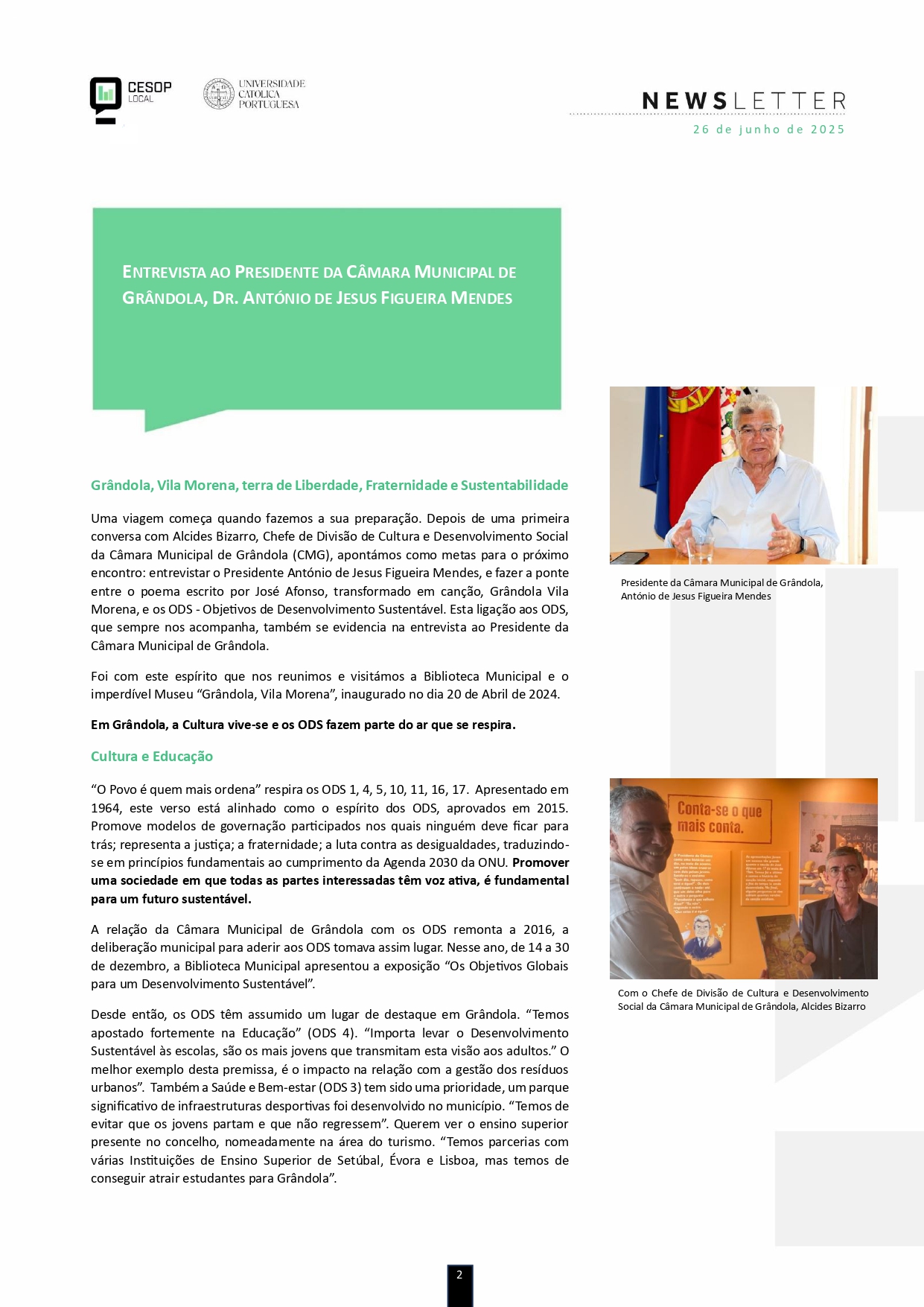 Newsletter CESOP-Local para os Territórios Sustentáveis: A Entrevista ao Presidente da Câmara Municipal de Grândola, António de Jesus Figueira Mendes
